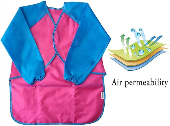 EchoDone 6 Packs Waterproof Children's Art Smock Kids Painting Aprons Long Sleeve with Pocket Baby Smock for Eating 3-5 Years
