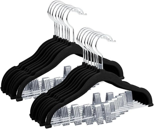 Stormix Baby Hangers, 14 Pack Pants Hangers with Clips, Non-Slip Clothes Hangers, Heavy-Duty Kids Hangers for Shirts, Pants, Skirts, Dresses, Jackets, Coat (Black)