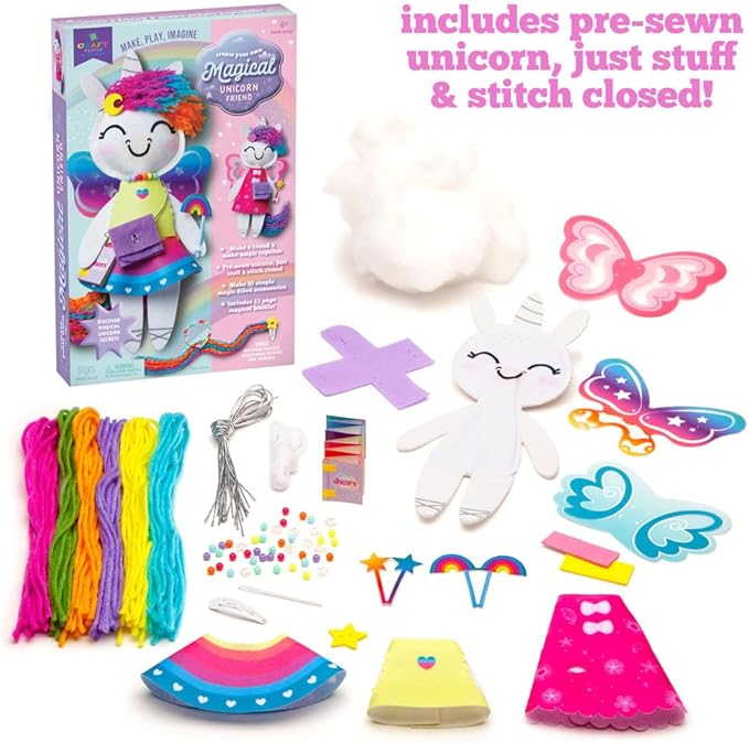 Craft-tastic —Make a Unicorn Friend Craft Kit — Learn to Make Easy-to-Sew Stuffie with Clothes & Accessories — Ages 4+