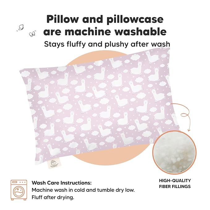 Toddler Pillow with Pillowcase - 13x18 My Little Dreamy Pillow, Organic Cotton Toddler Pillows for Sleeping, Kids Pillow, Travel Pillows, Mini Pillow, Nursery Pillow, Toddler Bed Pillow (Alpacas)