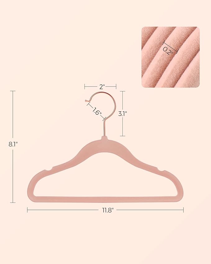 SONGMICS Baby Hangers 30 Pack, Kids Hangers for Closet, 11.8 x 8.1 Inches, Rose Gold 360° Swivel Hooks, Space-Saving Clothes Hangers, Velvet Hangers for Nursery, Non-Slip, Jelly Pink UCRF027P30