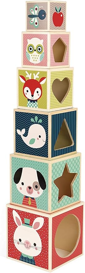 Janod Baby Forest 6-Block Stacking Pyramid - Ages 12 Months+ - J08016