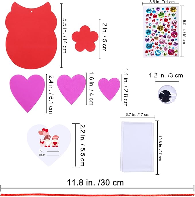 Winlyn 24 Sets Valentine's Day Craft Kits Heart Crafts DIY Valentine's Day Owl Ornaments Decorations Art Sets Foam Owl Heart Stickers for Kids Valentine's Day Party Classroom Activities Gift Exchange