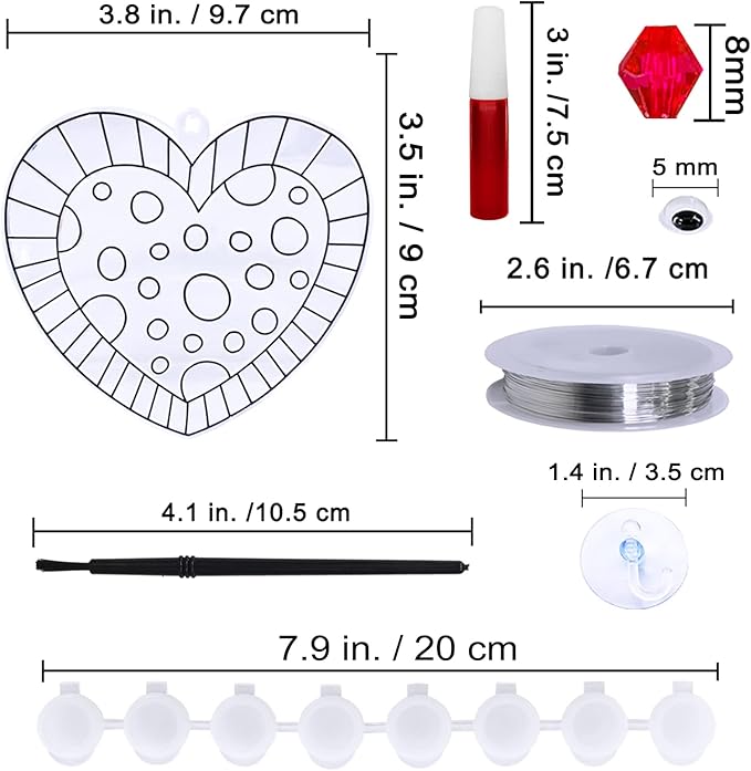 Winlyn 27 Sets Heart Suncatchers Ornaments Decoration DIY Window Paint Art Stickers Craft Kit Heart Sun Catchers for Kids Mother's Day Gift Valentine's Day Classroom Art Project Party Favors
