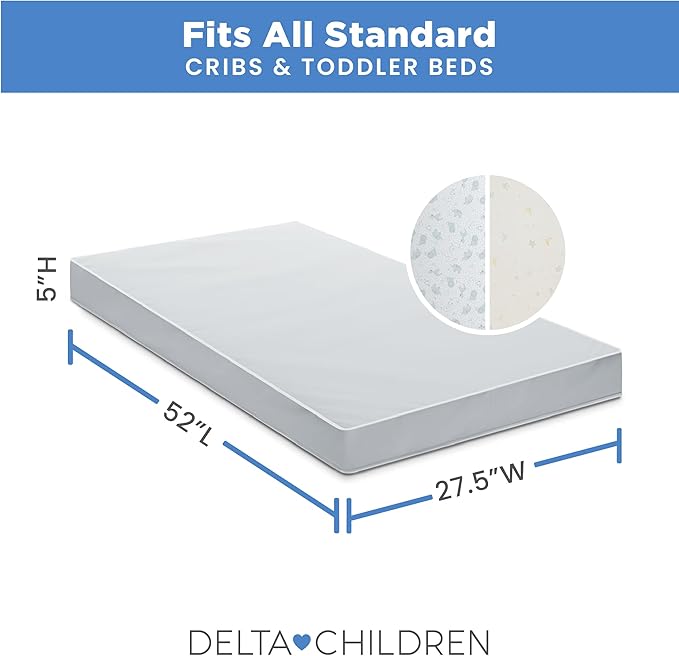 Delta Children Twinkle Stars Limited Premium Recycled Fiber Core Crib and Toddler Mattress - Waterproof Cover - GREENGUARD Gold Certified - Trusted 7 Year Warranty - Made in USA