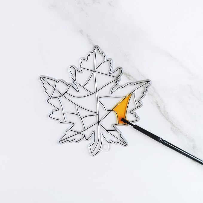 Winlyn 27 Sets Fall Leaf Suncatchers Ornaments DIY Window Paint Art Fall Craft Kits Maple Leaf Sun Catchers Painting Kits for Kids Classroom Activities Art Project Thanksgiving Autumn Party Decoration