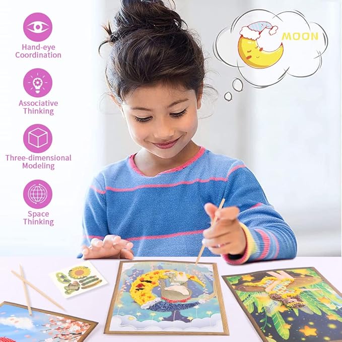 Yohelly 8 Pcs DIY Sticky Mosaic Art Crafts Early Learning Games Art Kit for Preschool Toddlers Boys and Girls