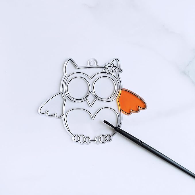 Winlyn 27 Sets Owl Suncatchers Ornaments Decorations DIY Window Paint Art Suncatchers Owl Craft Kits Sun Catchers for Kids Home Classroom Winter Holiday Season Fall Christmas Activities Party Favors