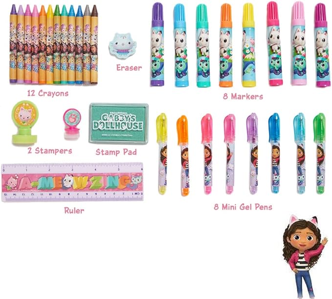 Innovative Designs DreamWorks Gabby’s Dollhouse Deluxe Activity Set with Carrying Tin, Coloring Sheets, Tattoos, Stickers, & Art Supplies