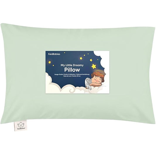 Toddler Pillow with Pillowcase - 13x18 My Little Dreamy Pillow, Organic Cotton Toddler Pillows for Sleeping, Kids Pillow, Travel Pillows, Mini Pillow, Nursery Pillow, Toddler Bed Pillow (Sage)
