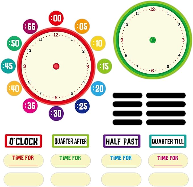 WhatSign 34Pcs Telling Time Bulletin Board Set Decoration Clock for Kids Learning to Tell Time Telling Time Teaching Practice Clock for Elementary Preschool Classroom Supplies Teachers Back to School