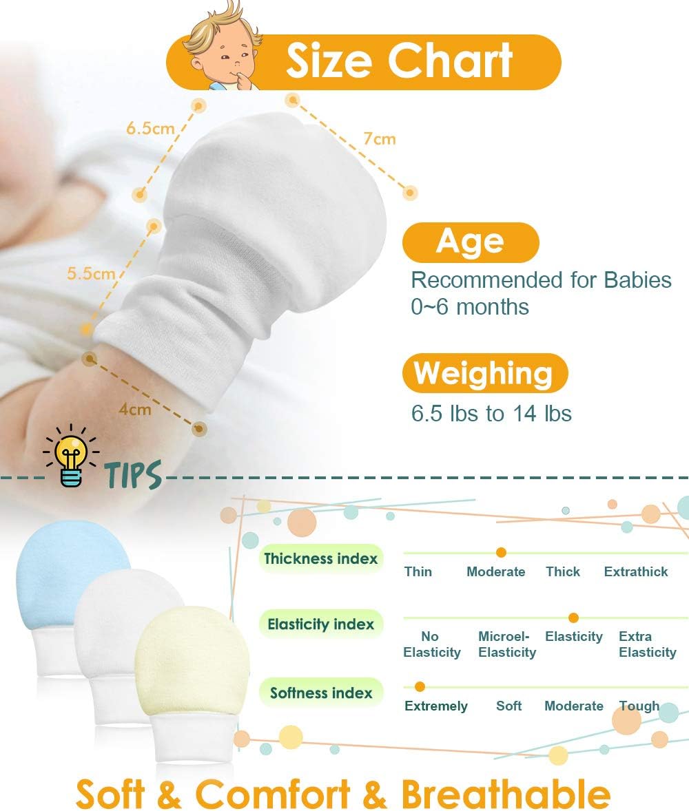 Newborn Baby Mittens Anti Scratch Baby Mittens No Scratch Mittens Baby Gloves for 0-6 Months Boys Girls(6 Pairs)