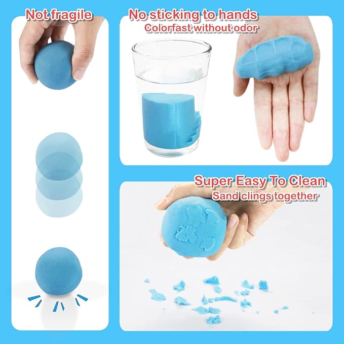 Play Sand Kit, 54Pcs Sandbox Toys Set for Boys Girls, 3lbs Magic Blue Sand, Mold Tools, Inflatable Tray, Storage Box, Funny Birthday Christmas Gift