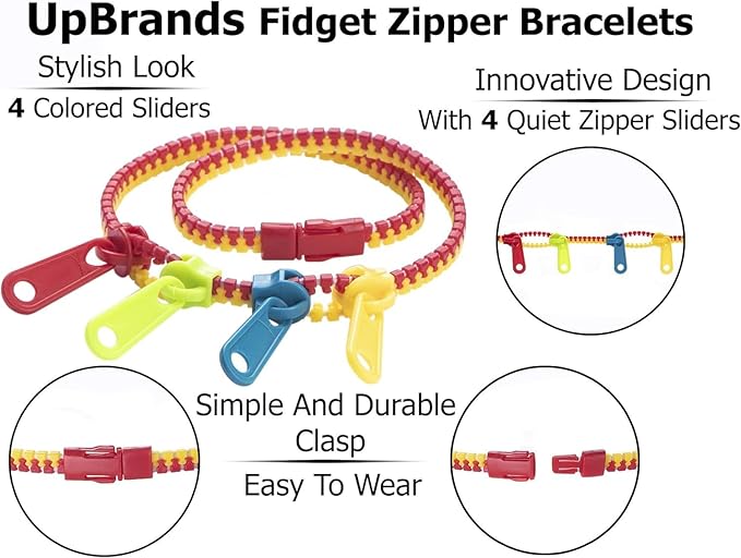 UpBrands Fidget Toys Zipper Bracelets Double Tour, Party Favors for Kids, Quiet Classroom Prizes, School Classroom Rewards, Goodie Bags, Easter Egg and Pinata Fillers, Students Incentives (Bi-color)