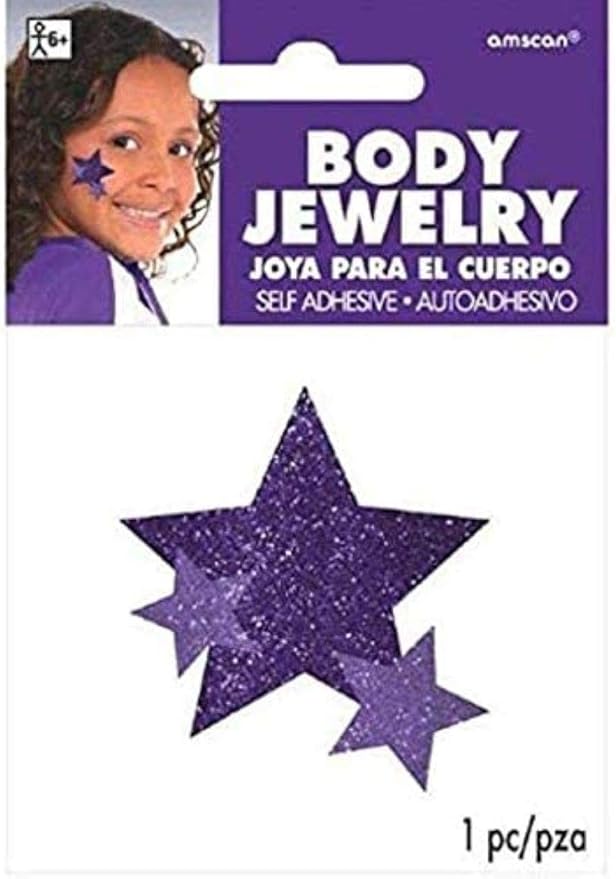 Amscan Stars Assorted Sizes Glitter Self-Adhesive Body Jewelry, 1, Purple