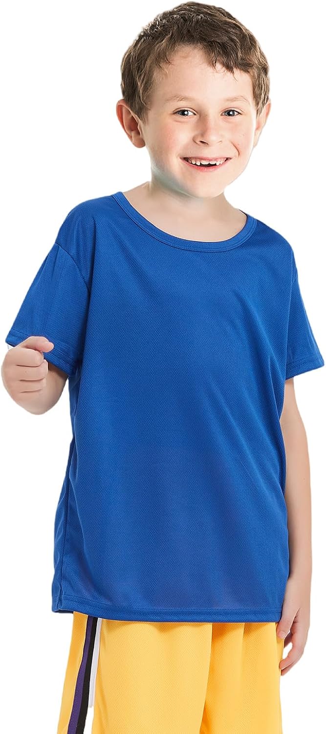 8 Pack Boys Kids Youth Mesh Athletic Quick Dry T Shirts Short Sleeve Moisture Wicking Tee Shirts Active Tops (Age 4-18)