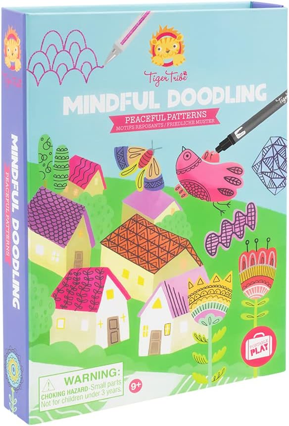 Tiger Tribe: Mindful Doodling - Peaceful Patterns - Relaxing Coloring & Drawing Set, Activity Pad, 4 Gel Pens, Encourage Focus & Creativity, Kids 9+