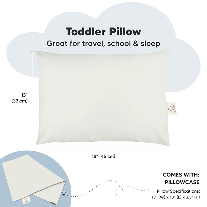 Toddler Pillow with Pillowcase - 13x18 My Little Dreamy Pillow, Organic Cotton Toddler Pillows for Sleeping, Kids Pillow, Travel Pillows, Mini Pillow, Nursery Pillow, Toddler Bed Pillow (Pearl Gray)