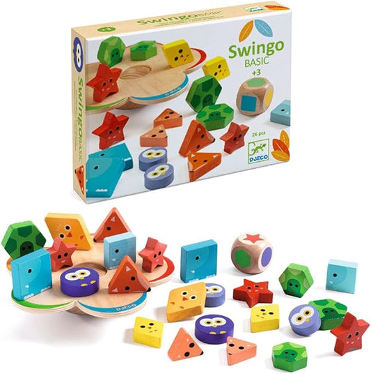 DJECO Basic SwingoBasi Balance Game - Interactive Learning and Recognizing Colorful Geometric Shapes Toy - Educational Toddler & Baby Toys for Girls & Boys, 3+ Years
