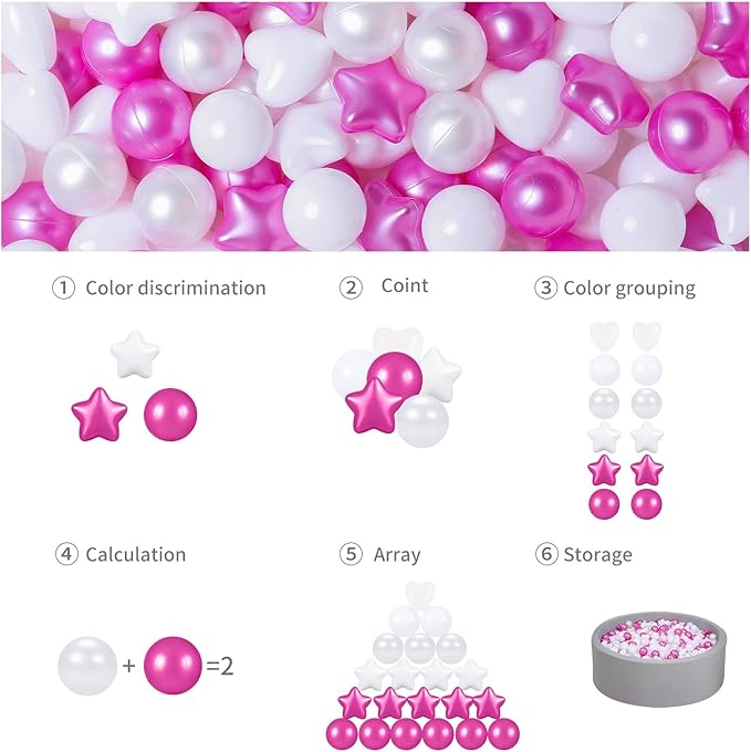 GOGOSO 100 Pieces Star Ball Pit Balls Plastic Phthalate&BPA Free Stress Balls for Toddlers and Kids Playhouse Ball Pit Accessories, Pearl Purple+Pearl Gray+Gray+White