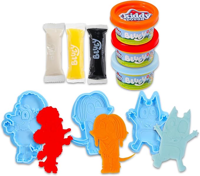 Bluey Dough Play Set - Bundle with 3 Bluey Dough Tubs with Bluey Character Molds for Boys, Girls Plus Stickers | Bluey Sensory Dough for Kids