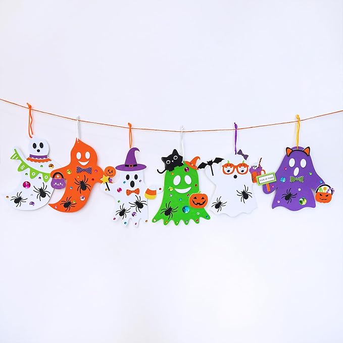 Winlyn 24 Sets Halloween Crafts Fall Crafts DIY Halloween Ghost Tree Ornaments Decorations Craft Kits Foam Ghost Stickers Fall Halloween Arts and Crafts for Kids Party Favors Classroom Art Activities