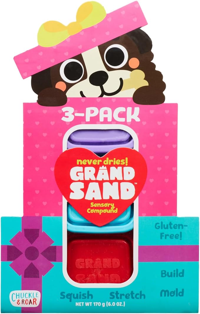 Chuckle & Roar - Grand Sand Valentine Puppy 3 Pack - Arts and Crafts - Fun for Toddlers - Safe and allergen Free - at Home or Classroom Gift