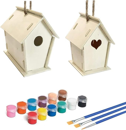 S & E TEACHER'S EDITION Craft DIY Bird House Kit 2 Pack DIY Unfinished Wood Bird House Build and Paint Your Backyard Birdhouse, Art Craft Wood Toys for Kids Girls Boys Includes Paints Brushes
