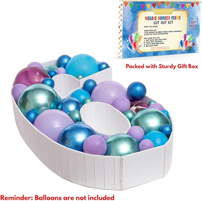 Mosaic Balloon Frame Light Up Numbers 6 Pre-Cut Tall Large Foam Board Sign Cut-out for Boy Girl Birthday Backdrop Anniversary Decoration