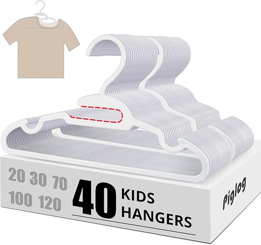 U-Shape Kids Hangers, Plastic Baby Clothes Hangers, 11.4inch Toddler Hangers with Protect Collar Non-Distorting from Stretching, 40 Pack Baby Hangers for Infants，Children Closets, White