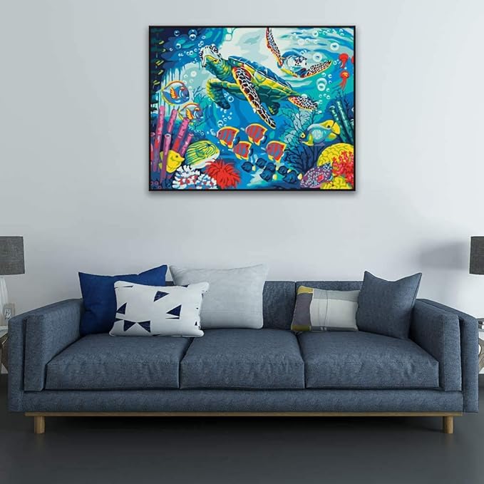 Paint by Number Kits for Adults,Kids, Beginners, with Brushes and Acrylic Pigment, 16x12 Inch Tortoise - with Framed