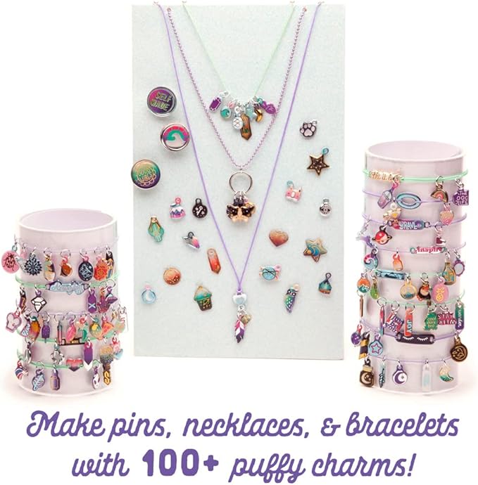 Craft-tastic — Puffy Charming Charms — Designs Pins, Necklaces, and Bracelets — Fun Creative Craft Kit for Ages 8+
