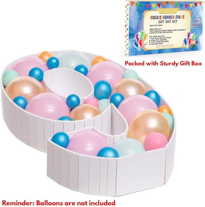 Mosaic Balloon Numbers Frame Light Up Numbers 9 Pre-Cut Large Foam Board Sign Cut-out for Boy Girl Birthday Backdrop Anniversary Decoration