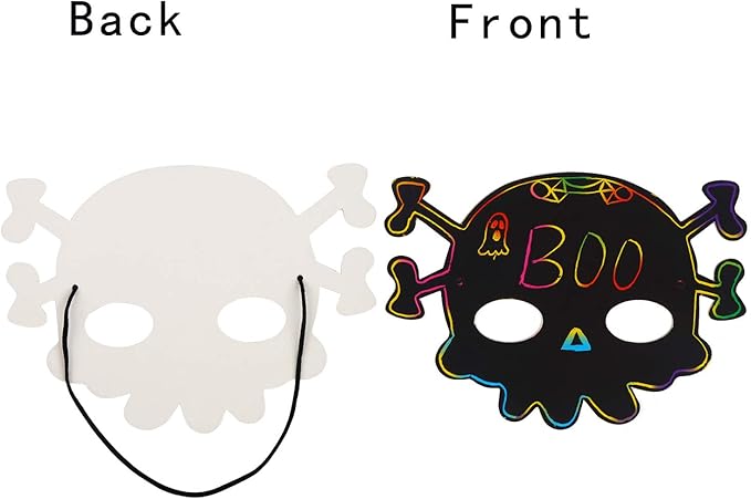 CCINEE 36pcs Halloween Scratch Paper Mask, Magic Scratch Off Art Masks with Elastic Cords and Wood Stylus for Halloween Costume Dress up Party Decorations