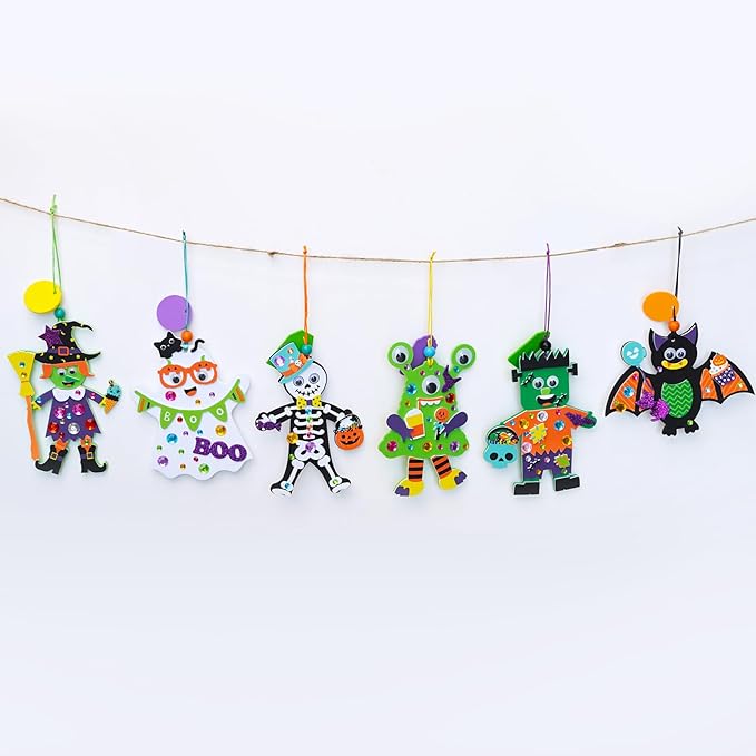 Winlyn 24 Sets Halloween Craft Kits Individual Fall Crafts DIY Bat Ghost Monster Witch Skeleton Frankenstein Ornaments Foam Halloween Arts and Crafts for Kids Holiday Classroom Activities Party Favors