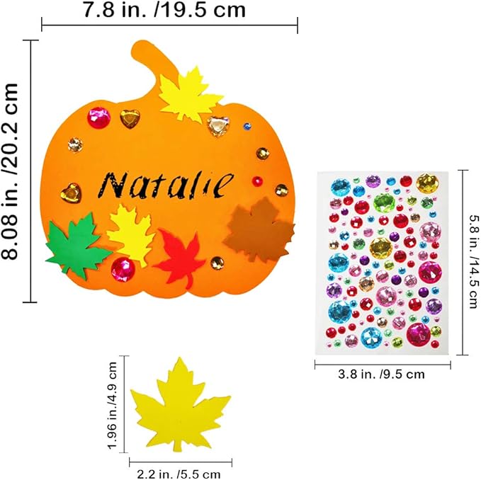 Supla 30 Kits Foam Halloween Pumpkin Decorations DIY Pumpkin Craft Kits Assorted Foam Pumpkin Shapes with Fall Maple Leaves Rhinestone Stickers for Kids Crafts Fall Thanksgiving Halloween Decoration