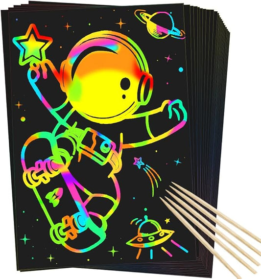 ZMLM Scratch Rainbow Art Paper Set - 50Pcs Magic Scratch Off Art Craft Supplies Kits for Kids Girls Boys Black Scratch Notes Sheet Doodle Pad for Fun DIY Toy Party Favors Christmas Birthday Gift