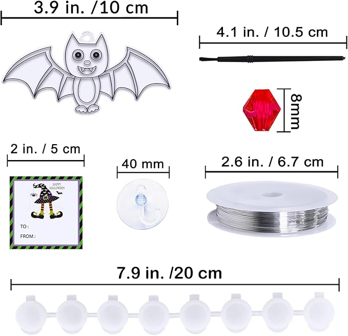 Winlyn 24 Sets Halloween Bat Suncatchers Ornaments DIY Window Paint Art Suncatchers Halloween Craft Kits Bat Suncatchers Painting Kits for Kids Classroom Activities Fall Halloween Party Art Projects