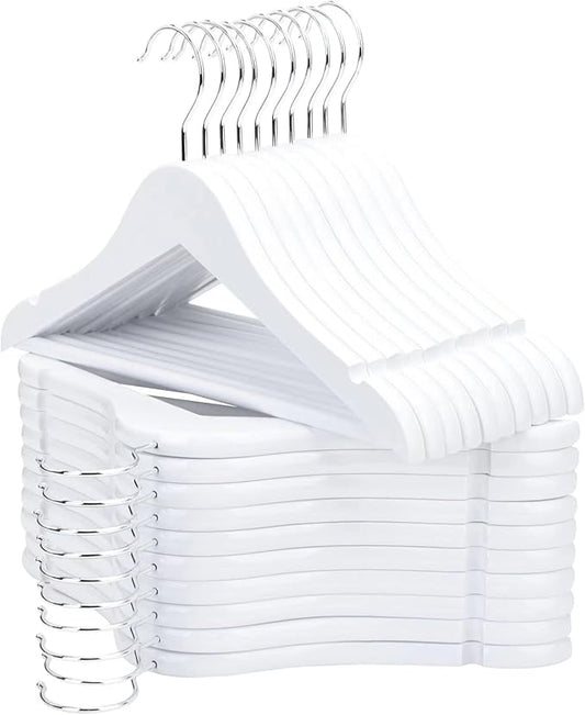 FairyHaus Kids Hangers 20 Pack 12.8 Inch, Solid Wooden Baby Hangers for Closet, Anti-Rust 360° Swivel Hook, Notches & Smooth Finish, Durable and Strong Childrens Hangers for Clothes White