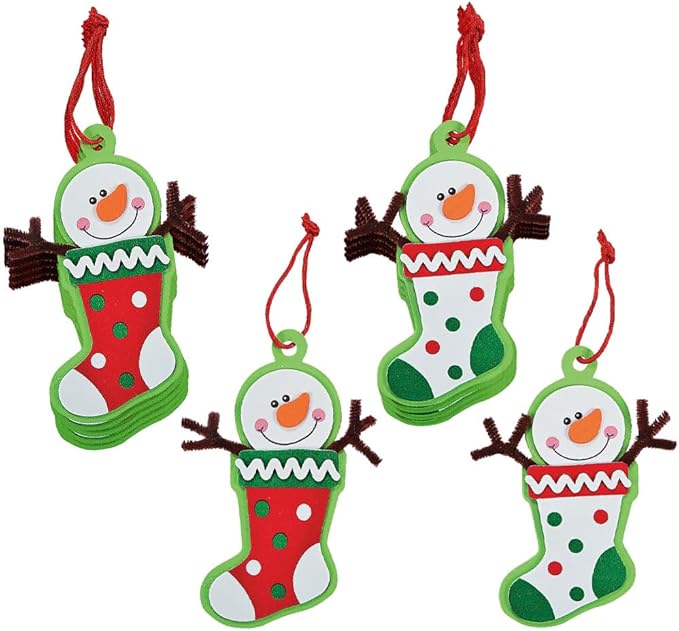 Snowman Stocking Christmas Tree Ornament Craft Kit - Makes 12 - DIY Christmas Crafts for Kids