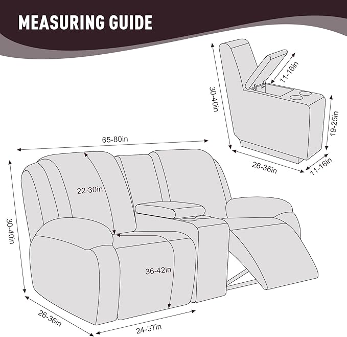 KinCam Loveseat Recliner Covers with Middle Console Slipcover, Recliner Sofa Covers 2 Seat Couch Cover Stripe Jacquard Furniture Protector Covers with Elastic Bottom for Kids, Pets (Chocolate)
