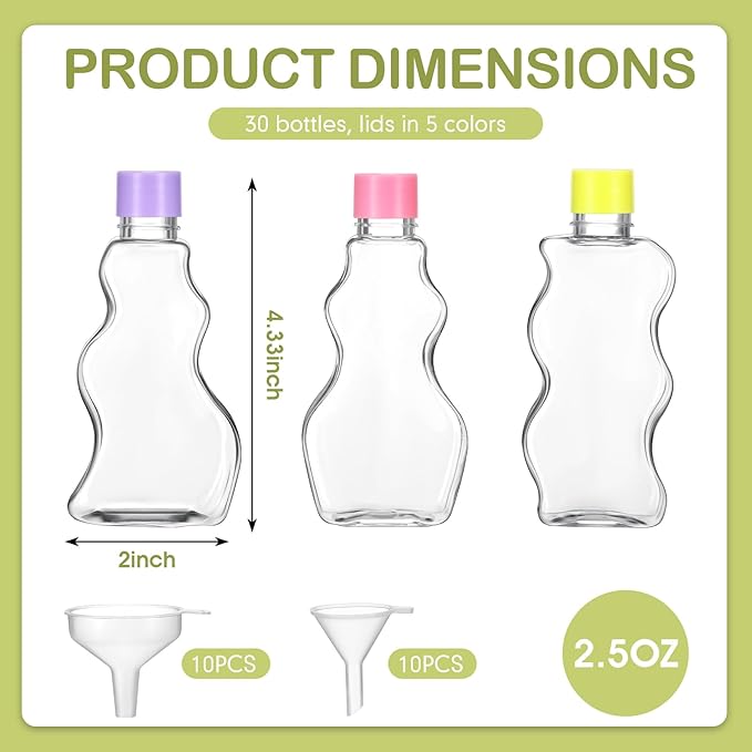 Yaomiao 30 Packs 2.5 oz Plastic Sand Art Bottles with Lids for Kids 3 Style Sand Art Clear Container for Sand Art Wedding Invitation Fun Art Craft Supply Boy Girl Decoration (Colorful Lid,Plastic Lid)