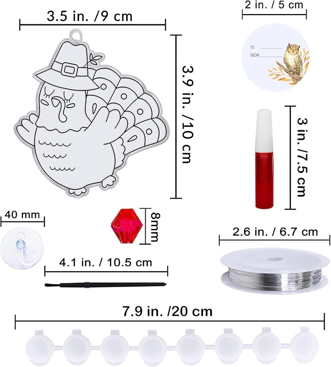 Winlyn 24 Sets Thanksgiving Suncatchers Ornaments Decorations DIY Window Paint Art Suncatchers Craft Kits Turkey Pumpkin Sun Catchers for Kids Classroom Activity Autumn Harvest Party Art Project
