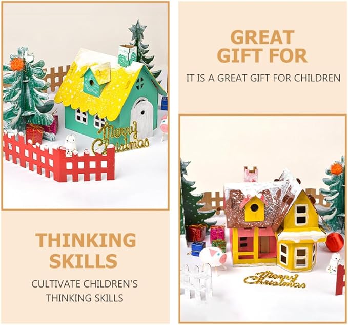 NUOBESTY 5PCS Unfinished Christmas House with Paint Set Art and Craft House for Kids DIY Crafts Woodworking Building Project for Children to Build& Paint