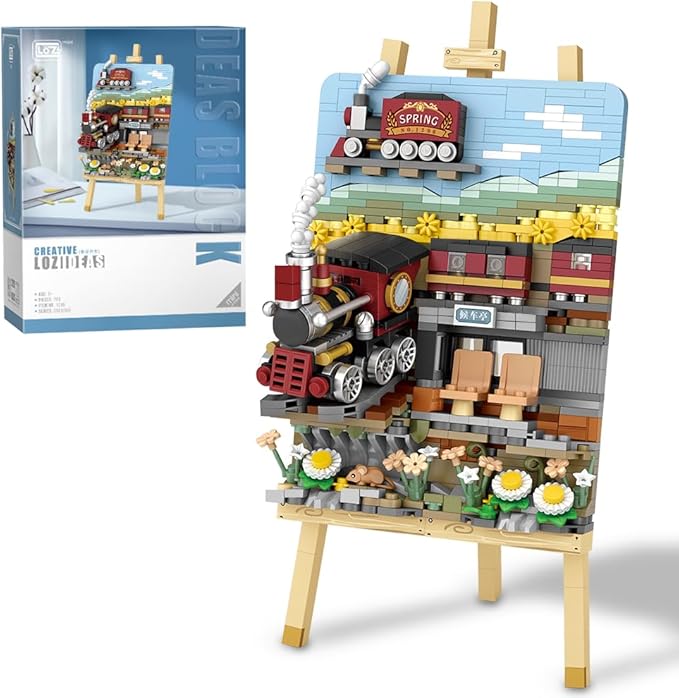 LOZ 1296 Mini Blocks Building Sets,3D Art Framed Train Station Building Kit,MOC Street View Creative Model Set,Creative DIY Bricks Toys for Adults Boys - 758 PCS (1296)