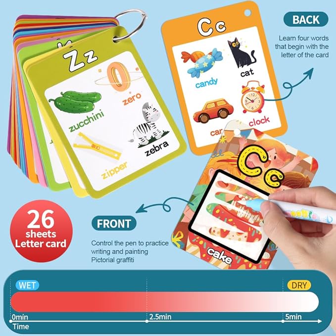 Water Coloring Books for Toddlers, Aqua Painting Book for 18+ Months, Magic Paint Set for 2 3 4 5 Years Old, Alphabet Flash Cards ABC Learning, Road Trip/Airplane Travel/Car Activities Essentials Kids