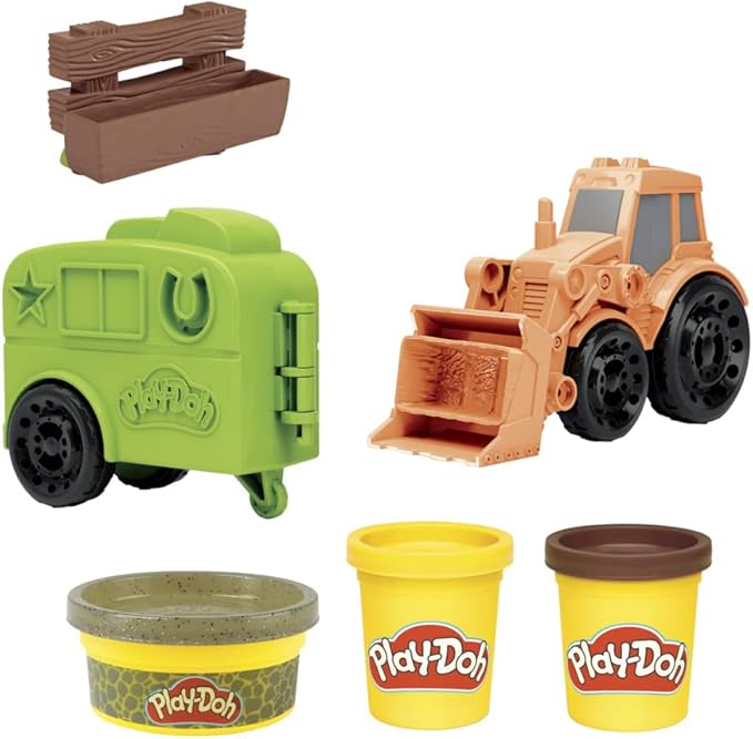 Play-Doh Wheels Tractor Farm Truck Toy for Kids 3 Years and Up with Horse Trailer Mold and 3 Cans of Non-Toxic Modeling Compound