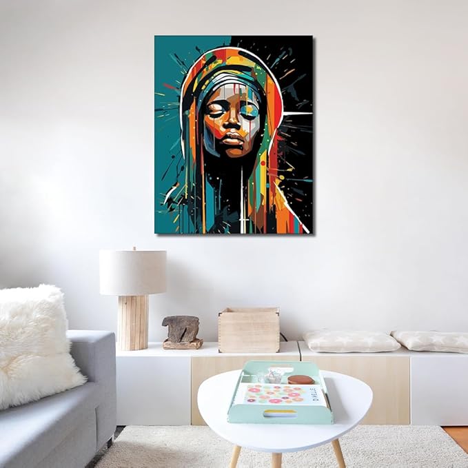 Rebotipy Paint by Numbers Kit for Adults, Virgin Mary Paint by Numbers, Urban Street Art Style Adult Paint by Numbers Kits on Canvas, 16X20 Inch Sunset Paint by Numbers for Adults Beginner Kids