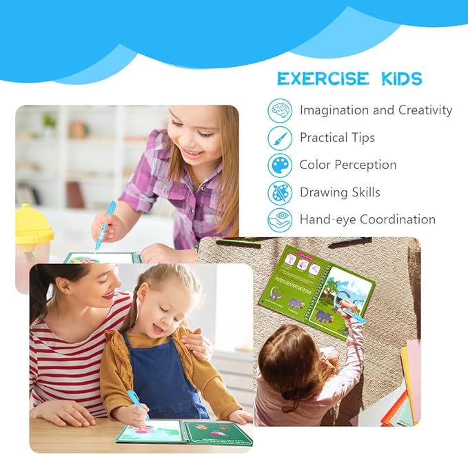 OSDUE 2 Pack Water Coloring Book for Toddler, Water Painting Book for Toddlers, Paint with Water Books, Educational Learning Doodle Toy, Reusable No-Mess Art Book Travel Toys & Xmas Gift for Kids