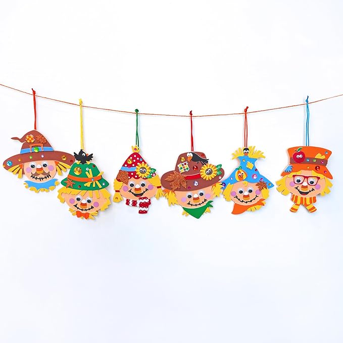 Winlyn 24 Sets Fall Craft Kits Autumn Scarecrow Crafts Fall Scarecrow Head Craft Kits Maple Leaves Pumpkins Harvest Foam Stickers Arts and Crafts for Kids Classroom Activities Holiday Party Favors